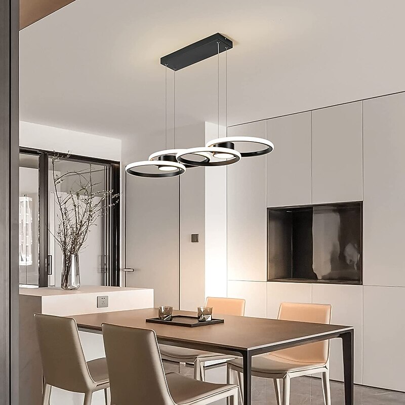 80W LED Ceiling Light Four Circle Adjustable Height Led Modern Restaurant Ceiling Light Gold and Black Suitable for Dining Room and Bedroom AC110V AC220V