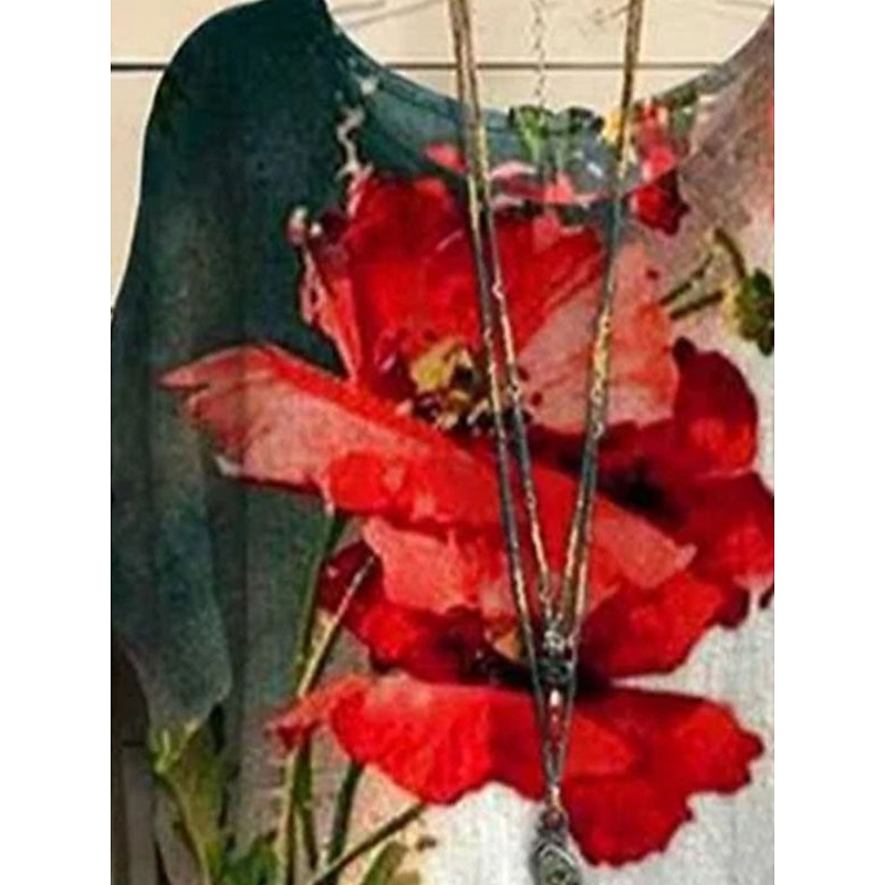 Women's Plus Size Blouse Floral Vintage Streetwear Holiday Short Sleeve Dolman Sleeve Crew Neck Regular Tops Vacation Daily Print Yellow Red Summer Spring3