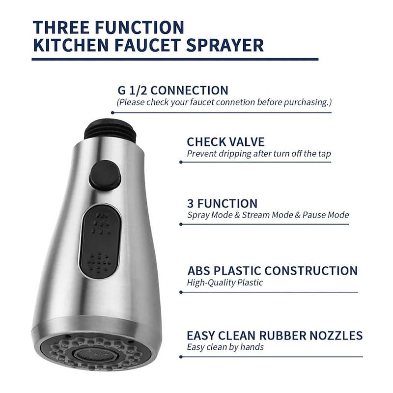 2 Modes Kitchen Sink Faucet Head Replacement, Excellent Quality Helmet Lining-Surface Treatment-Chrome Faucet Spout Pull Out Pull Down Kitchen Faucet Sprayer4