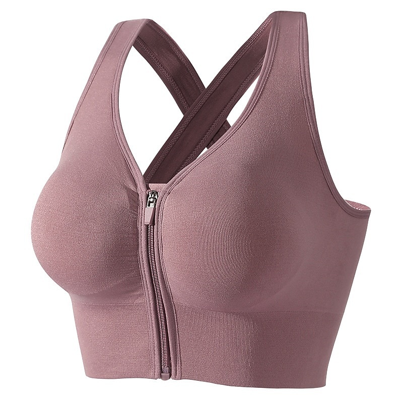 Women's Sports Bra Medium Support Open Back Zipper Solid Color Yoga Fitness Gym Workout Bra Top Sport Activewear Breathable Quick Dry Comfortable Stretchy Slim / Removable Pad / Wireless Home Outfits2