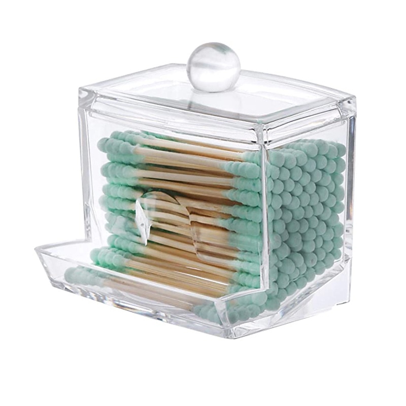 Acrylic Cotton Swabs Storage Holder Box Portable Transparent Makeup Cotton Pad Cosmetic Container Crystal Jewelry Organizer Case without Cotton swabs4