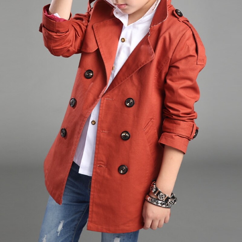 Boys 3D Plain Trench Coat Coat Long Sleeve Fall Winter Active Adorable Polyester Kids 4-13 Years Daily4