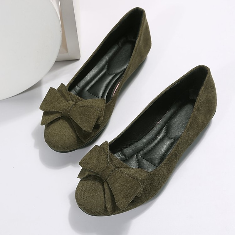 Women's Black Suede Ballet Flats – Elegant Bowknot Slip-On Shoes for Casual & Office Wear3