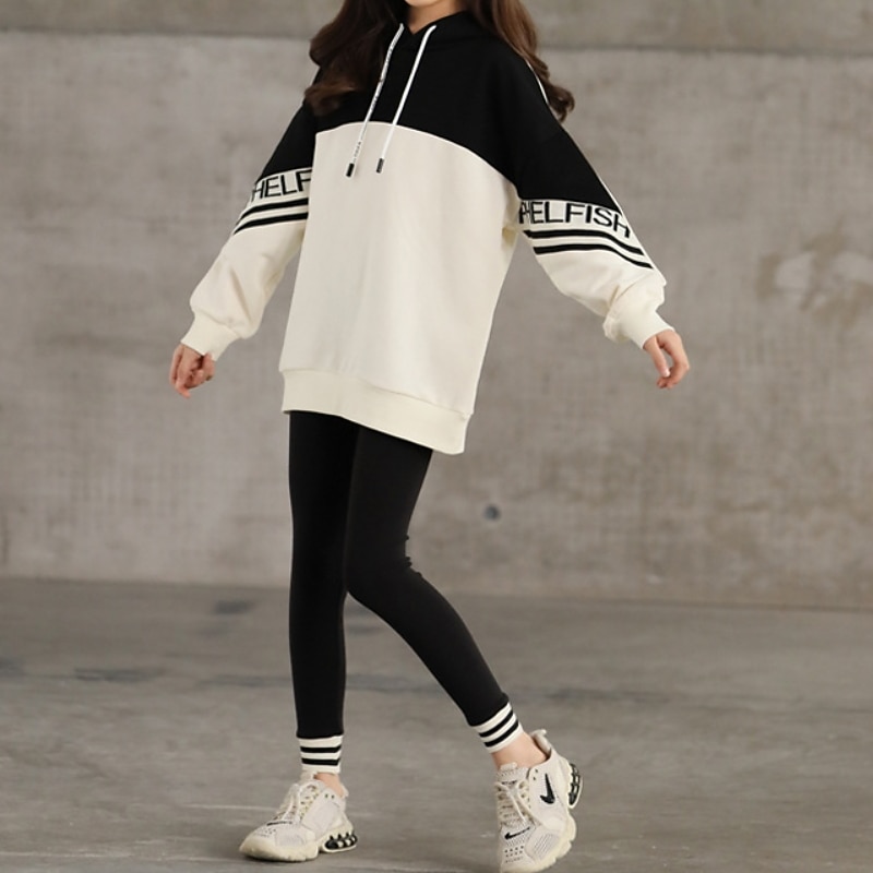 Girls' 3D Stripe Letter Hoodie & Sweatpants Set Clothing Set Long Sleeve Fall Winter Cool Daily Kids 4-12 Years School Sports