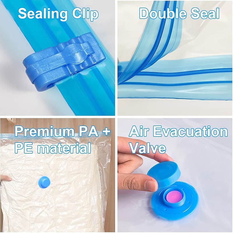 5 Pack Travel Vacuum Bags with Pump Seal Bags for Clothes Blankets Storage Bag With Valve Transparent Border Folding Compressed Organizer Travel Space Saving Seal Packet3