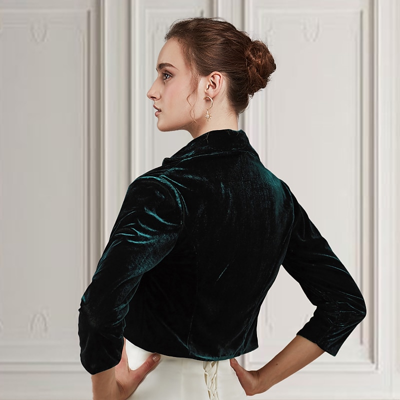 Green Women's Bolero Shrug Velvet Coats / Jackets Elegant Keep Warm 3/4 Length Sleeve Velvet Wedding Guest Wraps With Pure Color For Wedding Fall & Winter dress to impress2