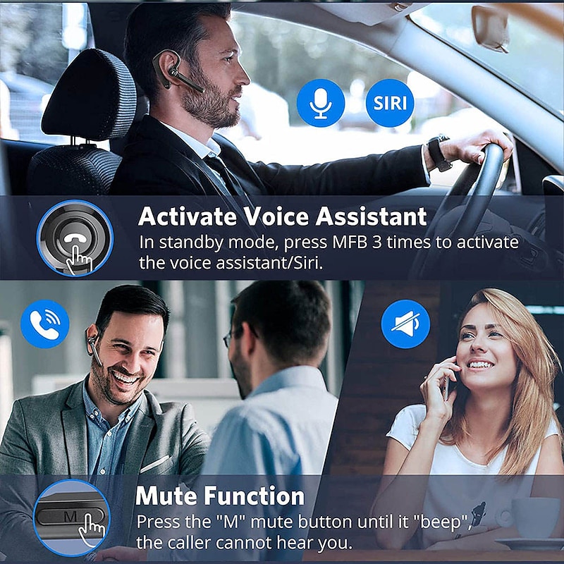 Dual-Mic AI Noise Cancelling Bluetooth Headset for Cell Phones, 30Hrs HD Talktime 10 Days Standby Wireless Bluetooth Earpiece IPX6 Waterproof Ultra-Light Wireless Headset Truckers/Office/Business4