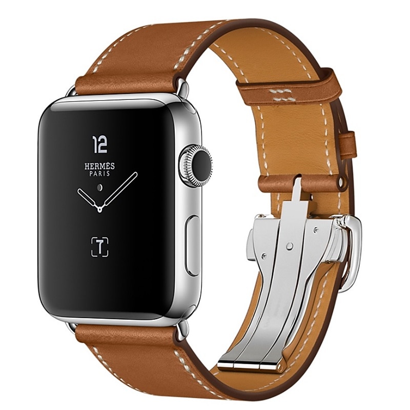Compatible with Apple Watch band 38mm 40mm 41mm 42mm 44mm 45mm 49mm Luxury Adjustable Stainless Steel Buckle Genuine Leather Strap Replacement Wristband for iwatch Series Ultra 8 7 6 5 4 3 2 1 SE
