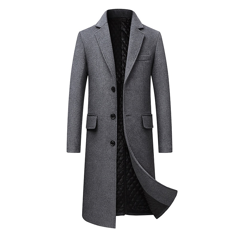 Men's Winter Coat Overcoat Trench Coat Office & Career Daily Wear Winter Wool Thermal Warm Washable Outerwear Clothing Apparel Fashion Warm Ups Solid Colored Multi Pocket Turndown Single Breasted4