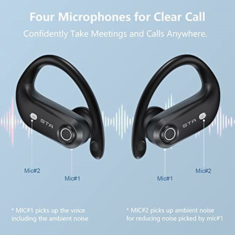 Bluetooth Headphones 4 Mic Clear Calls 100 Hours Playtime with 2200 mAh Wireless Charging Case Stador Wireless Earbuds Sweatproof Waterproof Earmuffs for Sports Running Workout Games3