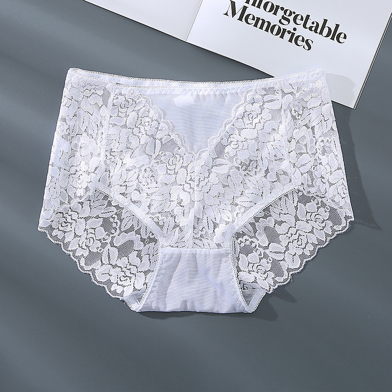 Women's Sexy Panties Brief Underwear 1pc / pack Underwear Fashion Sexy Lace Lace Nylon Mid Waist Sexy Black Red White S M L Home Outfits3