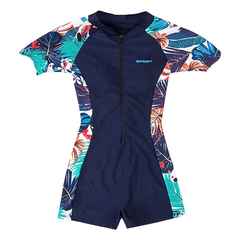 Women's Rash guard Swimsuit UV Sun Protection Breathable Quick Dry Short Sleeve Swimwear Bathing Suit Front Zip Swimming Surfing Water Sports Floral Summer2