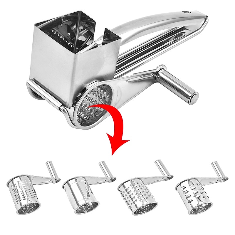 1/2/3/4 Drums Blades Rotary Cheese Grater Cheese Cutter Slicer Stainless Steel Cheese Shredder Butter Nut Cutter Manual Spin Multifunctional Cheese Grinder  Kitchen Gadgets2