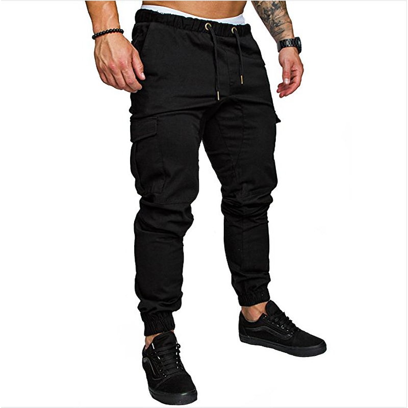 Men's Cargo Pants Cargo Trousers Joggers Trousers Drawstring Elastic Waist Multi Pocket Solid Color Sports Outdoor Daily Wear Streetwear Casual Black White2