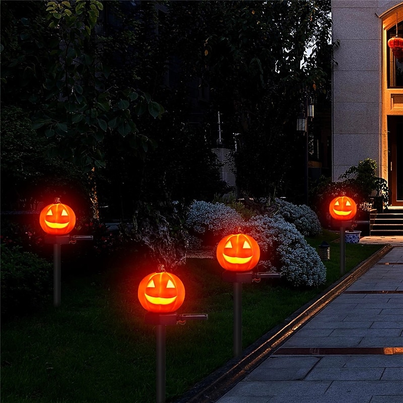 Outdoor Solar Powered Pumpkin Lights Halloween Decorative Pathway Light For Garden Yard Lawn Landscape Holiday Lights 1/2pcs4