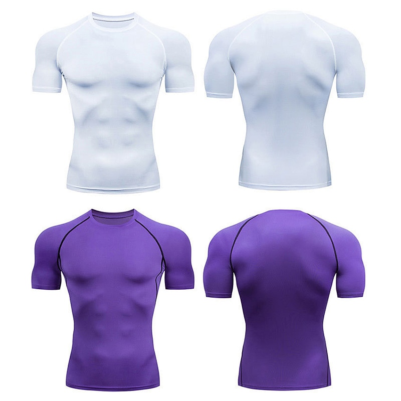 Men's Compression Shirt Running Shirt Short Sleeve Tee Tshirt Athletic Summer Striped Quick Dry Soft Sweat Out Moisture Wicking Gym Workout Active Training Jogging Sportswear Activewear Violet Black2