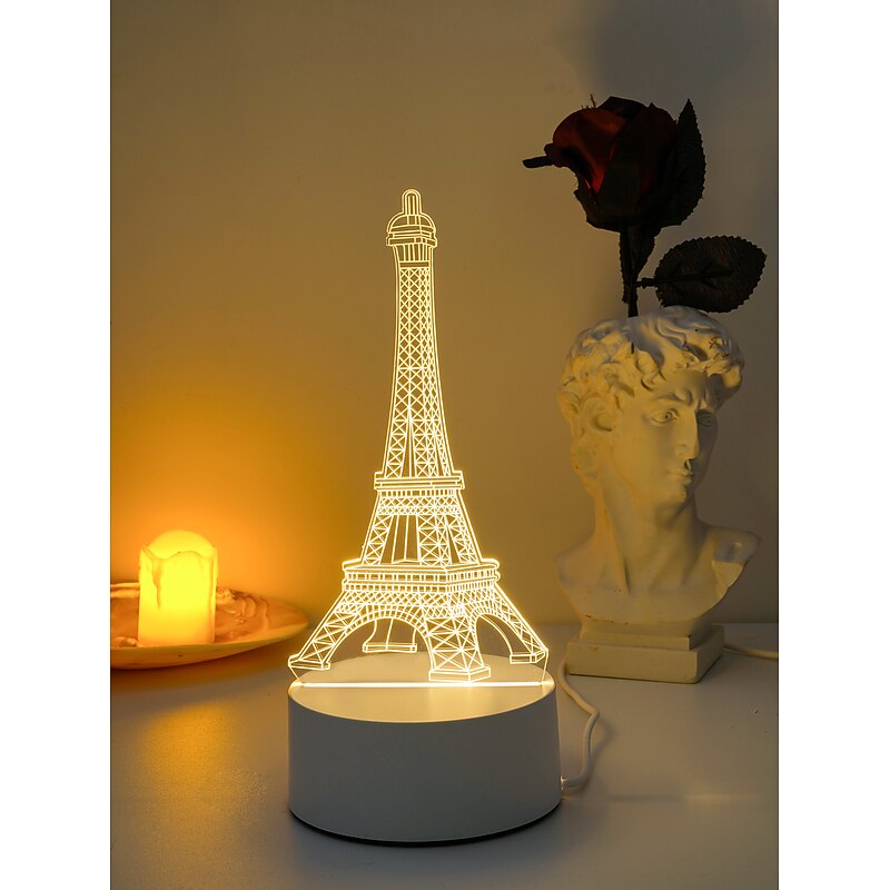 Eiffel Tower 3D LED Optical Illusion Acrylic Night Light with USB Powered Bedroom Decoration Table Lamp Birthday Fashion Style Gift for Child Baby Kids2