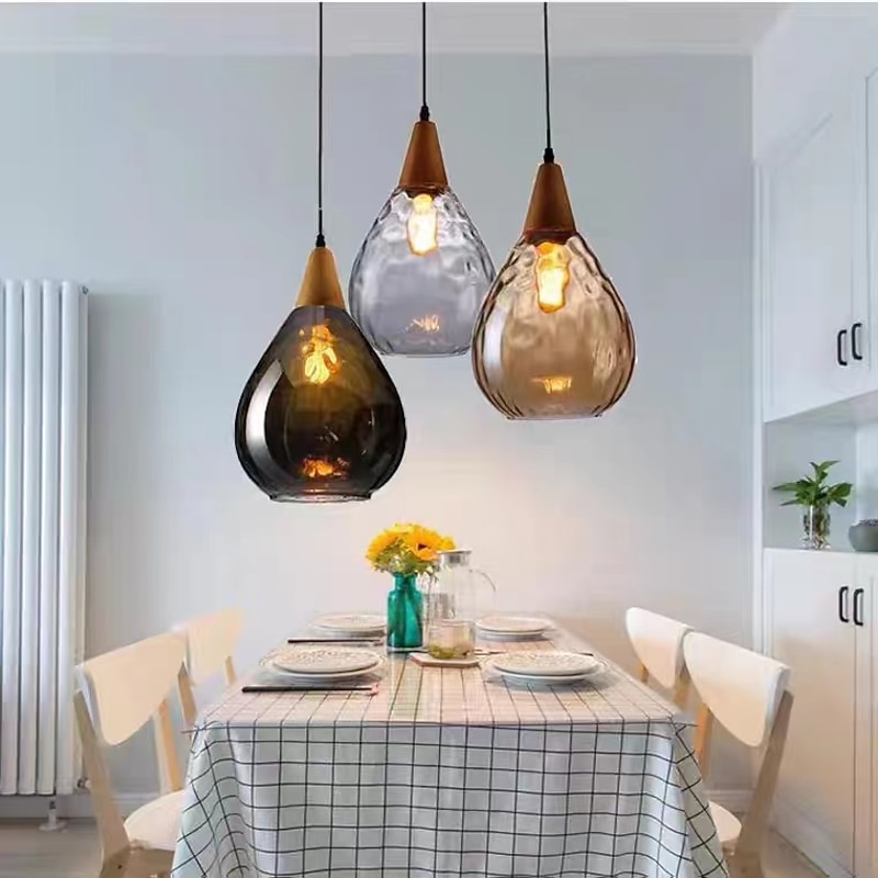 1-Light 30cm Solid Wood Glass Pendant Light LED Sleek Single Design Island Lights Modern Style Restaurant Shops / Cafes Living Room  Lights  220-240V 110-120V4