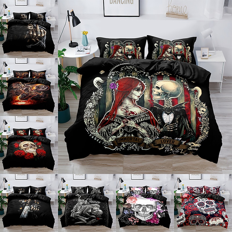 2ps/3ps 3D Bedding  Skull print Print Duvet Cover Bedding Sets Comforter Cover with 1 print Print Duvet Cover or Coverlet，2 Pillowcases for Double/Queen/King2