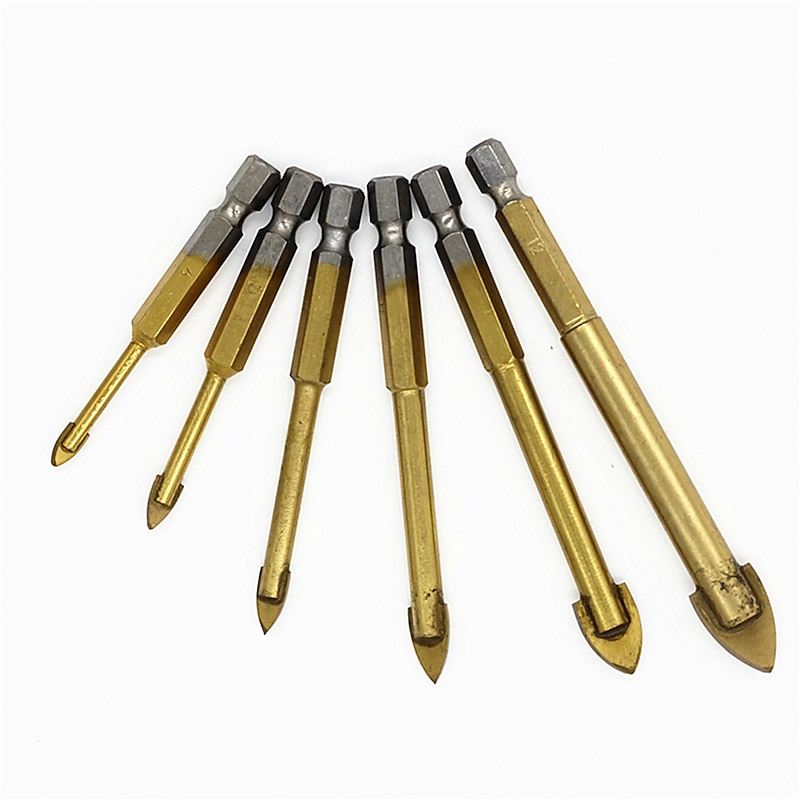 6pc drill Hex Shank Glass Drill Bits Set Titanium Coated Ceramic Tile Marble Mirror Glass Drilling Hole Tool 4mm 5mm 6mm 8mm 10mm 12mm3