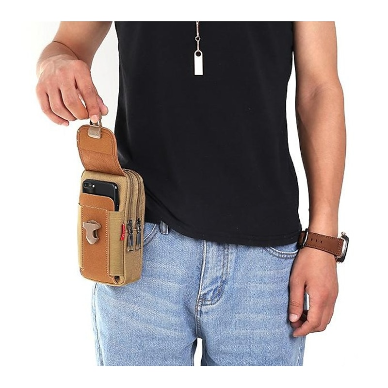 Men's Multi-Purpose Canvas Waist Bag - Outdoor Waterproof Phone Pouch for Travel, Hiking, and Everyday Use