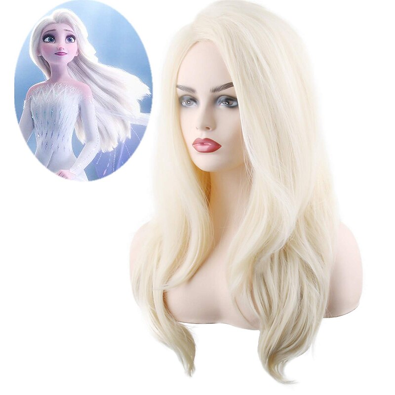 Elsa Long Blonde Curly  Wigs for Women  Cosplay Anime Party Halloween Wig2