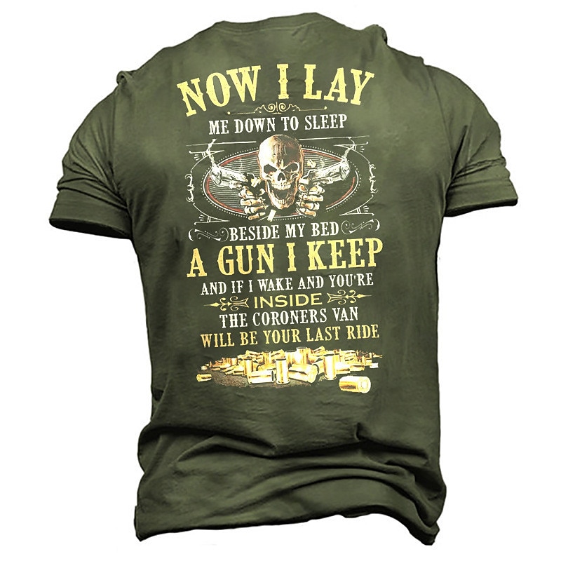 Men's Gun Graphic Tee, "Now I Lay Me Down To Sleep" Edgy Self-Defense Short Sleeve T-Shirt2