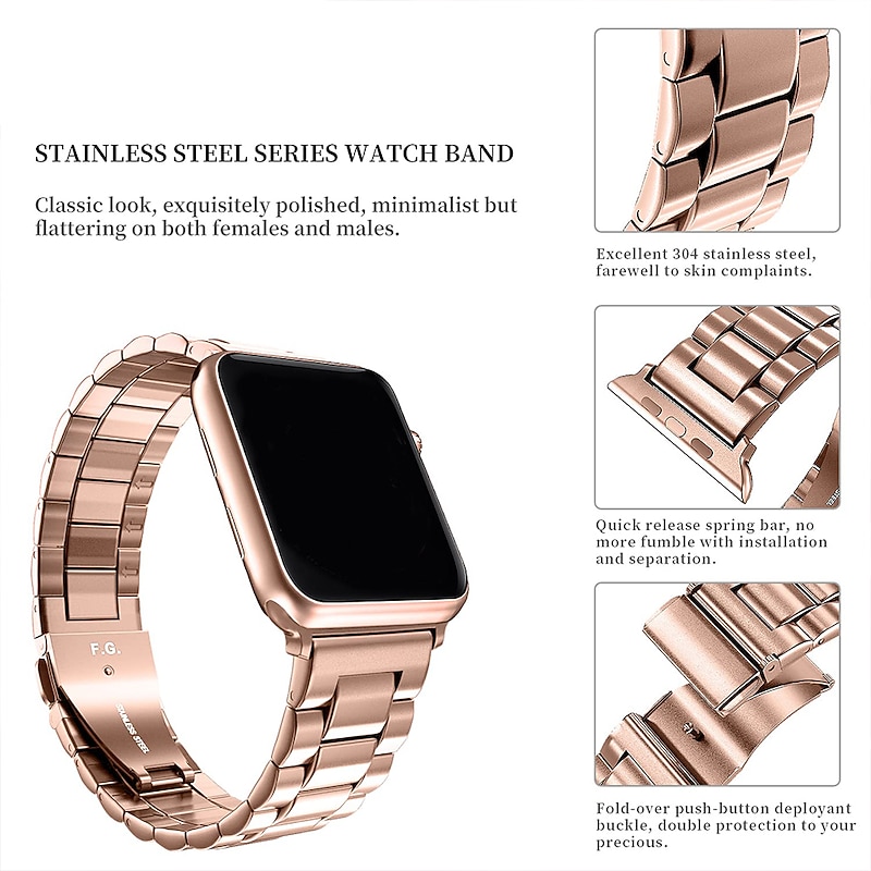 Link Bracelet Compatible with Apple Watch band 38mm 40mm 41mm 42mm 44mm 45mm 49mm Buckle Luxury Metal Clasp Stainless Steel Strap Replacement Wristband for iwatch Series Ultra 8 7 6 5 4 3 2 1 SE2