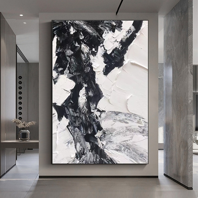 Handmade Hand Painted Oil Painting Wall Art Modern Abstract Black and White Painting Home Decoration Decor Rolled Canvas No Frame Unstretched3