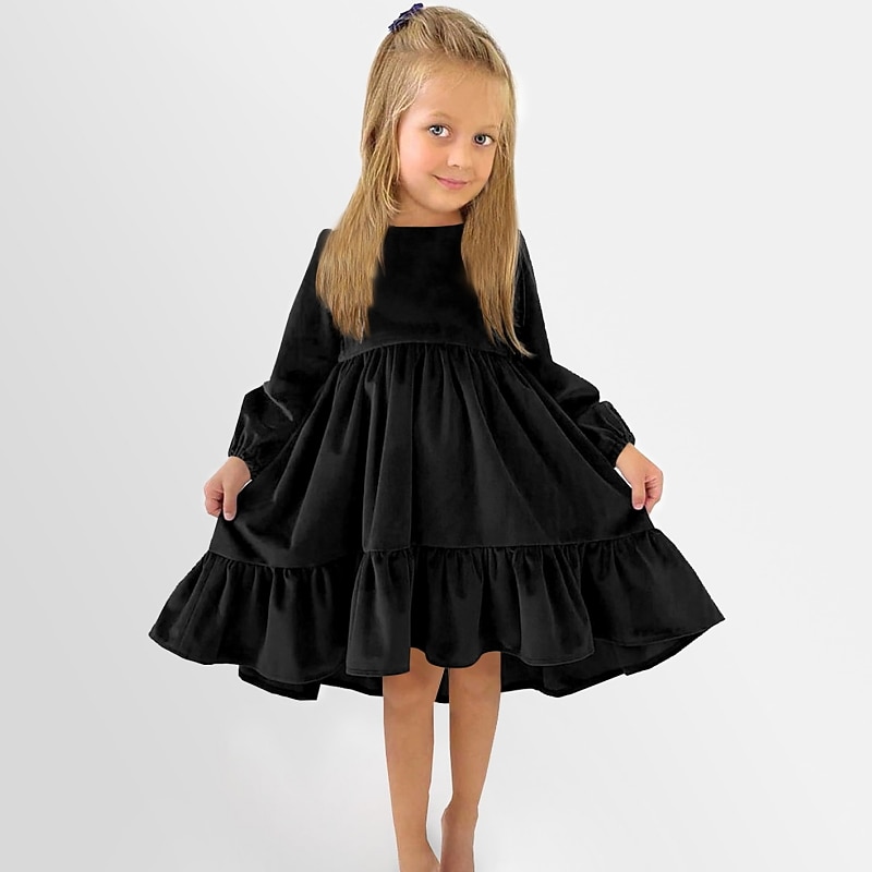 Kids Girls' Dress Solid Colored Long Sleeve Vacation Daily Princess Sweet Velvet Asymmetrical A Line Dress Fall Winter 2-8 Years Pink Red Royal Blue2