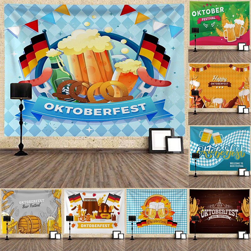 Oktoberfest Beer Large Wall Tapestry Art Decor German Bavarian Blanket Curtain Hanging Home Bedroom Living Room Decoration Polyester