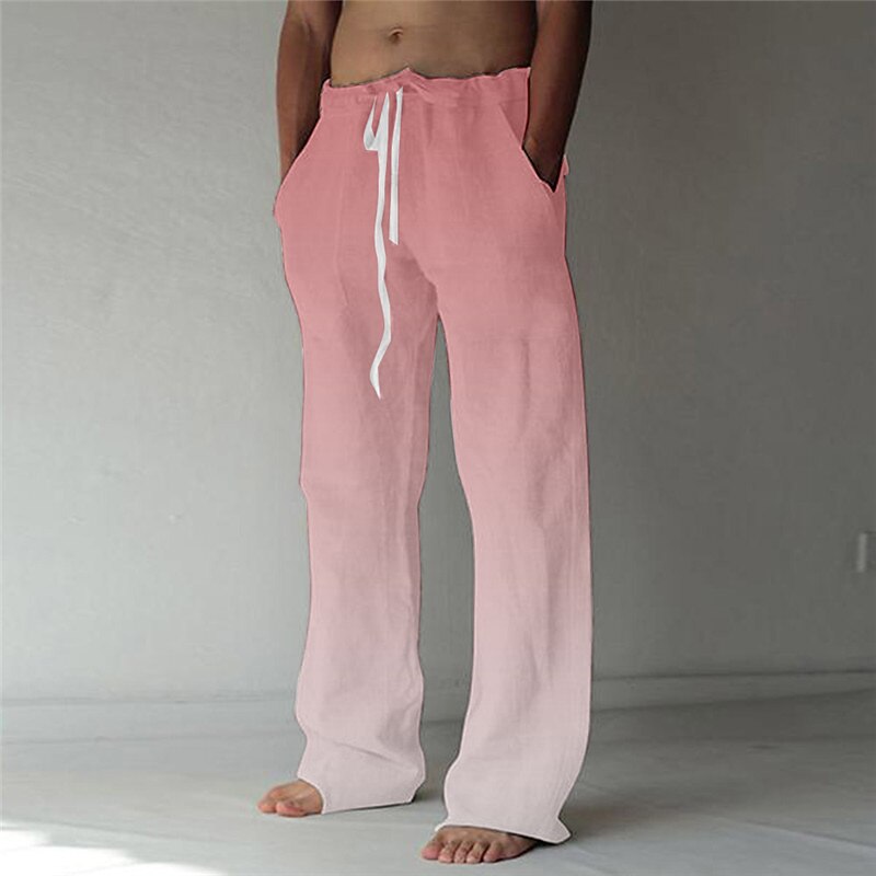 Men's Trousers Summer Pants Beach Pants Boho Pants Pocket Drawstring Elastic Waist Graphic Prints Comfort Breathable Casual Daily Holiday Streetwear Designer Pink Rainbow2