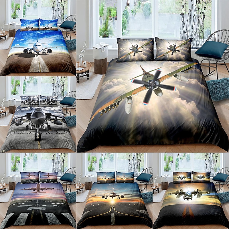 3D Bedding  Aircraft Print Duvet Cover Bedding Sets Comforter Cover with 1 print Print Duvet Cover or Coverlet，2 Pillowcases for Double/Queen/King