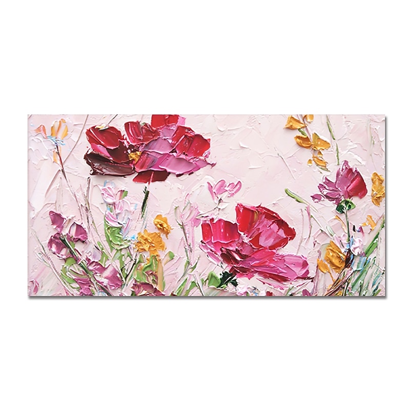 Oil Painting Handmade Hand Painted Wall Art Abstract Red Flowers Canvas Painting Home Decoration Decor Stretched Frame Ready to Hang3