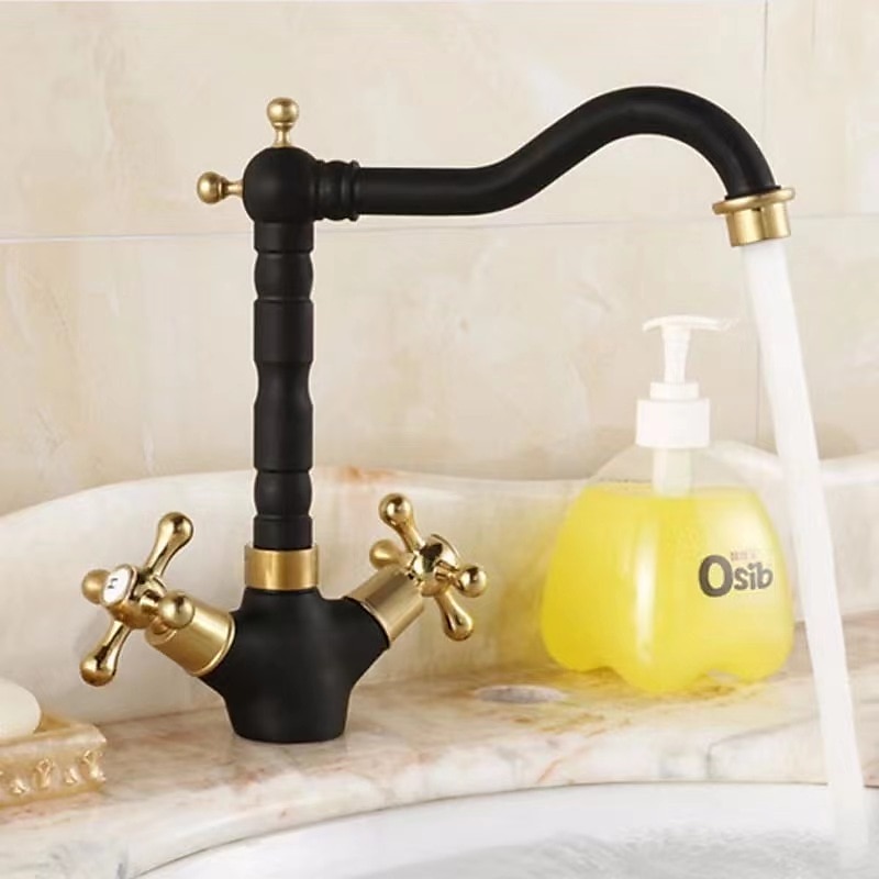 Classic Utility Sink Laundry Black Gold Faucet, Centerset High Arc Two Handles One Hole Wash Basin Tap with Hot and Cold Water Switch, Laundry Tub Pot Filler Commercial Faucet in Oil Rubbed Bronze