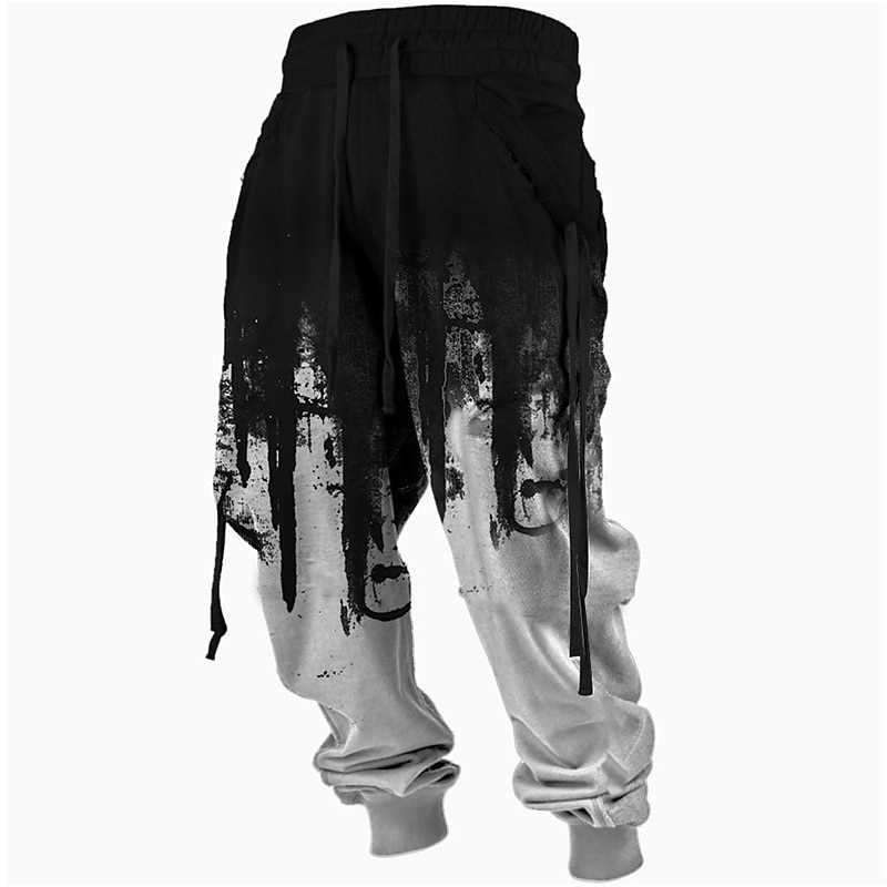 Men's Sweatpants Joggers Trousers Drawstring Side Pockets Elastic Waist Color Block Graphic Prints Comfort Breathable Sports Outdoor Casual Daily Cotton Blend Terry Streetwear Designer Black Blue