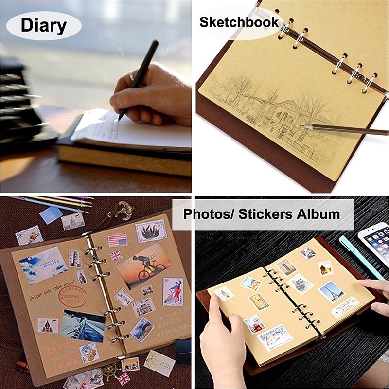 Travel Journal Notebooks Vintage PU Leather Note Book Quality Paper No Lines Thick and Smooth to Write in A6 Refillable Notebook 7 by 5 Inches 80 Sheets, Back to School Gift3