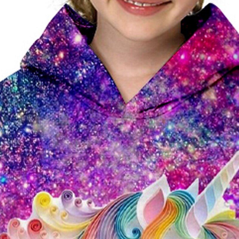 Kids Girls' Hoodie Long Sleeve 3D Print Unicorn Animal Pocket Purple Children Tops Fall Winter Fashion Streetwear Adorable Daily Indoor Outdoor Regular Fit 3-13 Years4