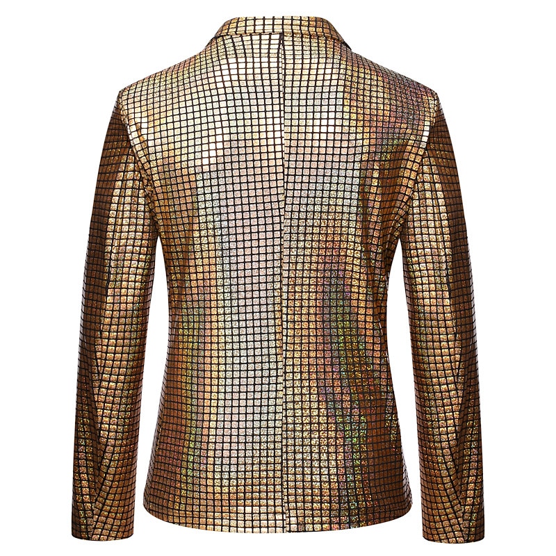 Men's Jacket Blazer Party Evening Wear Bar Party Favor Vintage Skinny Polyester Stripes and Plaid Glitter Windproof Single Breasted Blazer Silver Gold Rainbow4