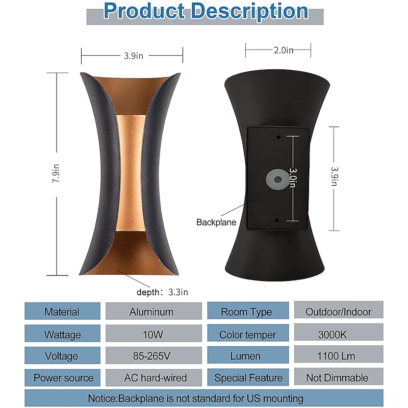 1-Light 20cm Outdoor LED Wall Light Multi Color Up and Down Lighting Indoor Wall Lamp Hotels Courtyards Passages Gates Porch Corridor Modern 90-264V4