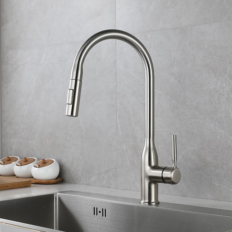 Kitchen faucet - Single Handle One Hole Nickel Brushed / Electroplated / Painted Finishes Pull-out / Pull-down / Standard Spout / Tall / High Arc Centerset Modern Contemporary Kitchen Taps2