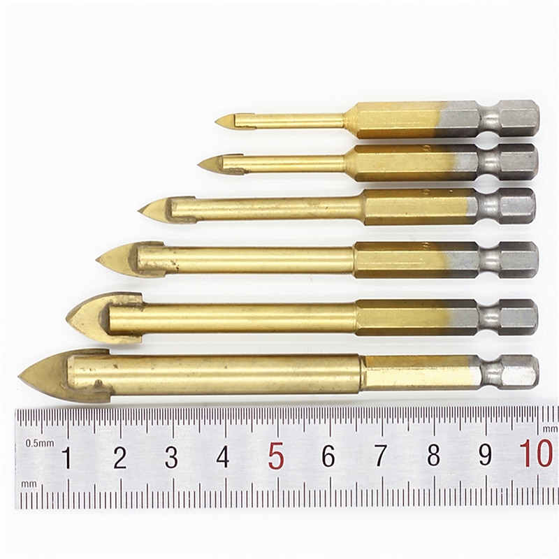 6pc drill Hex Shank Glass Drill Bits Set Titanium Coated Ceramic Tile Marble Mirror Glass Drilling Hole Tool 4mm 5mm 6mm 8mm 10mm 12mm2