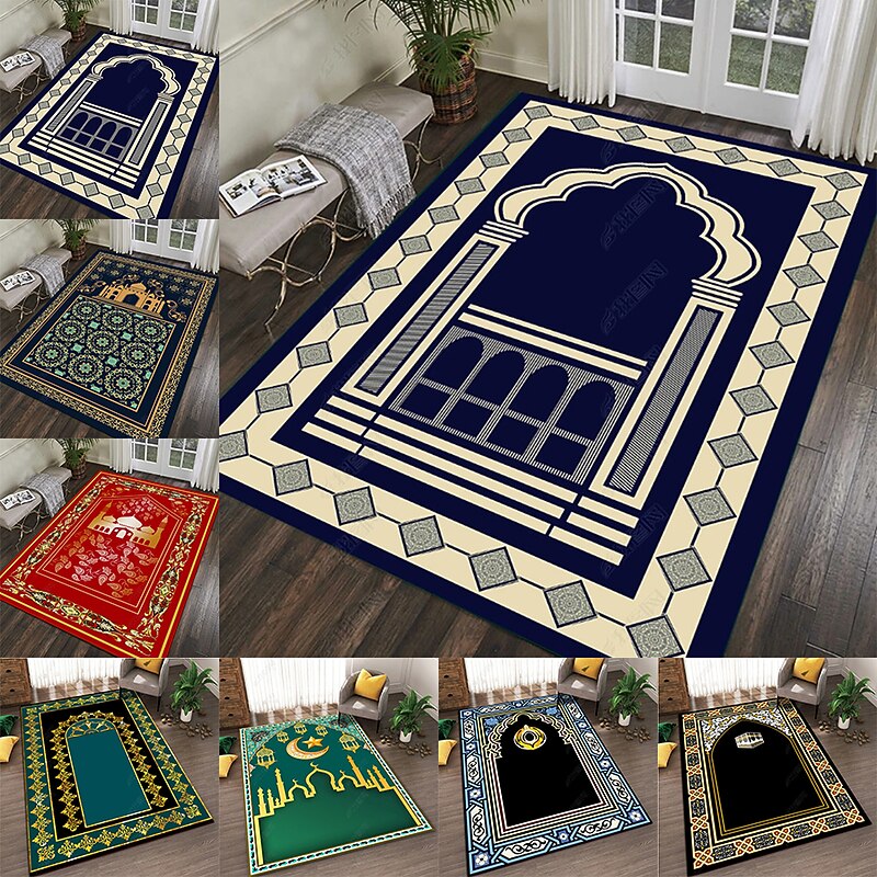 Muslim Prayer Rug Thick, Islamic, Soft Velvet Mat Ramadan Eid Gift, with Unique Decoration for Women Man Kids Meditation Turkish African2
