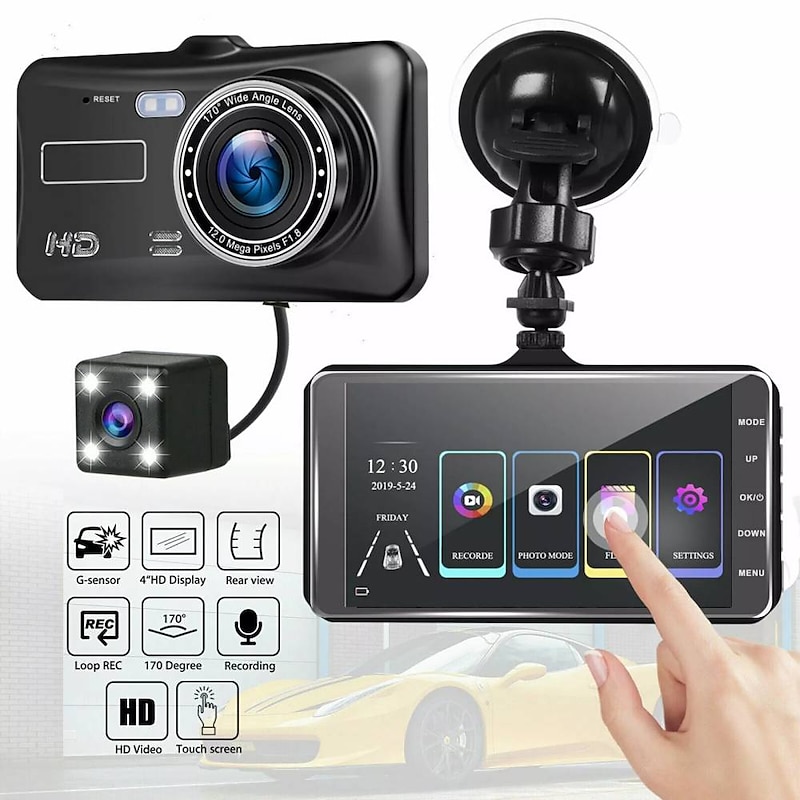 BT100 HD / with Rear Camera Car DVR 170 Degree Wide Angle CMOS 4 inch IPS Dash Cam with Night Vision / G-Sensor / Parking Monitoring 4 infrared LEDs C