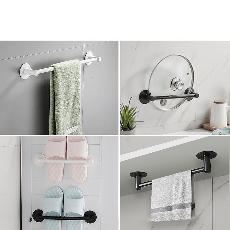 Non Perforated Towel Rack Bathroom Rack Space Aluminum Black Wall Hanging Round Bottom Single Pole Double-Layer Towel Bar2