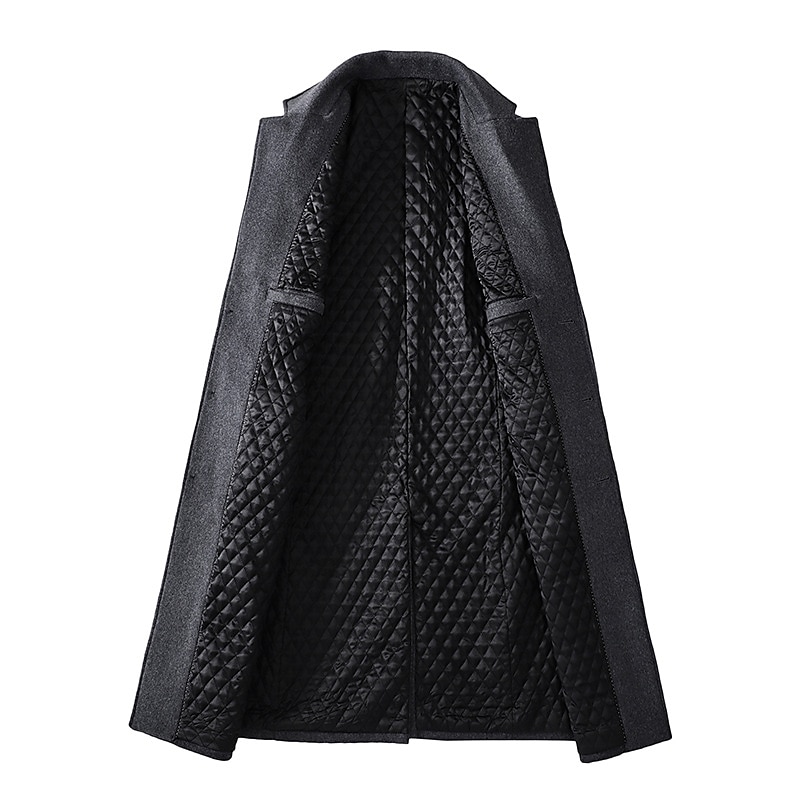 Men's Winter Coat Overcoat Trench Coat Office & Career Daily Wear Winter Wool Thermal Warm Washable Outerwear Clothing Apparel Fashion Warm Ups Solid Colored Multi Pocket Turndown Single Breasted3