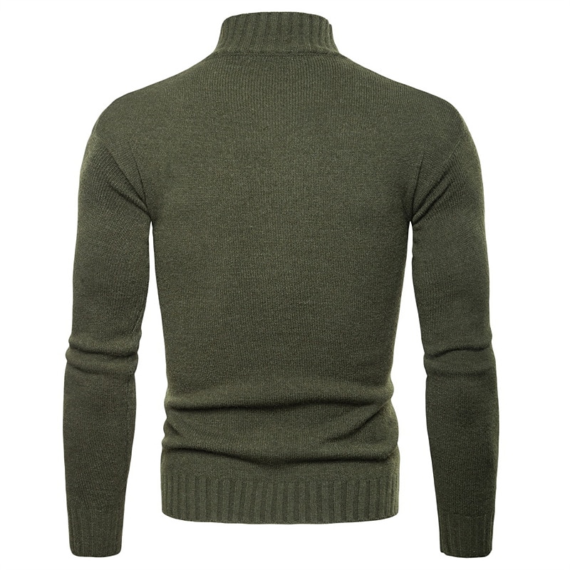 Men's Sweater Pullover Sweater Jumper Turtleneck Sweater Ribbed Knit Knitted Solid Color Stand Collar Basic Casual Daily Holiday Clothing Apparel Winter Fall Black Army Green M L XL3