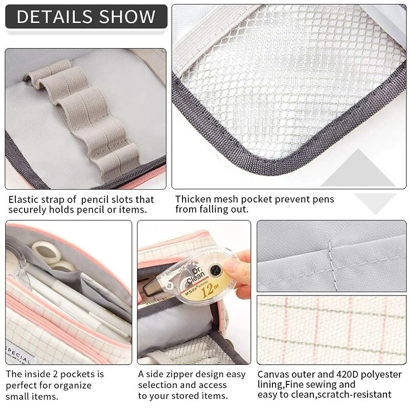 Pencil Case Pen Pouch Marker Bag Wear-Resistant Multifunction With Zipper Canvas for School Office Student4