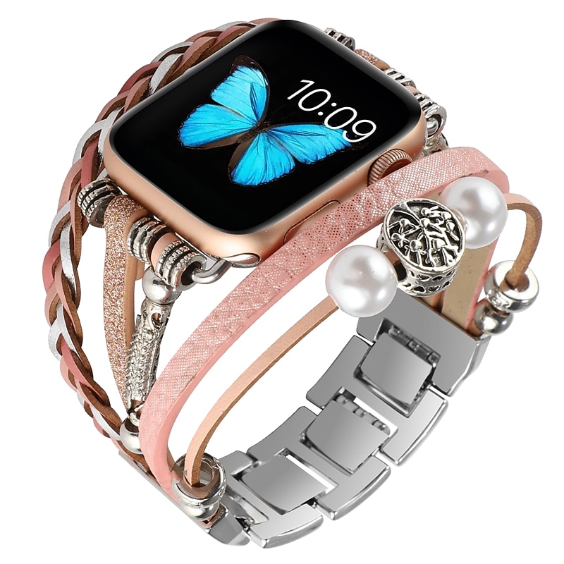 Jewelry Bracelet Compatible with Apple Watch band 38mm 40mm 41mm 42mm 44mm 45mm 49mm Luxury PU Leather Strap Replacement Wristband for iwatch Series Ultra 8 7 6 5 4 3 2 1 SE4