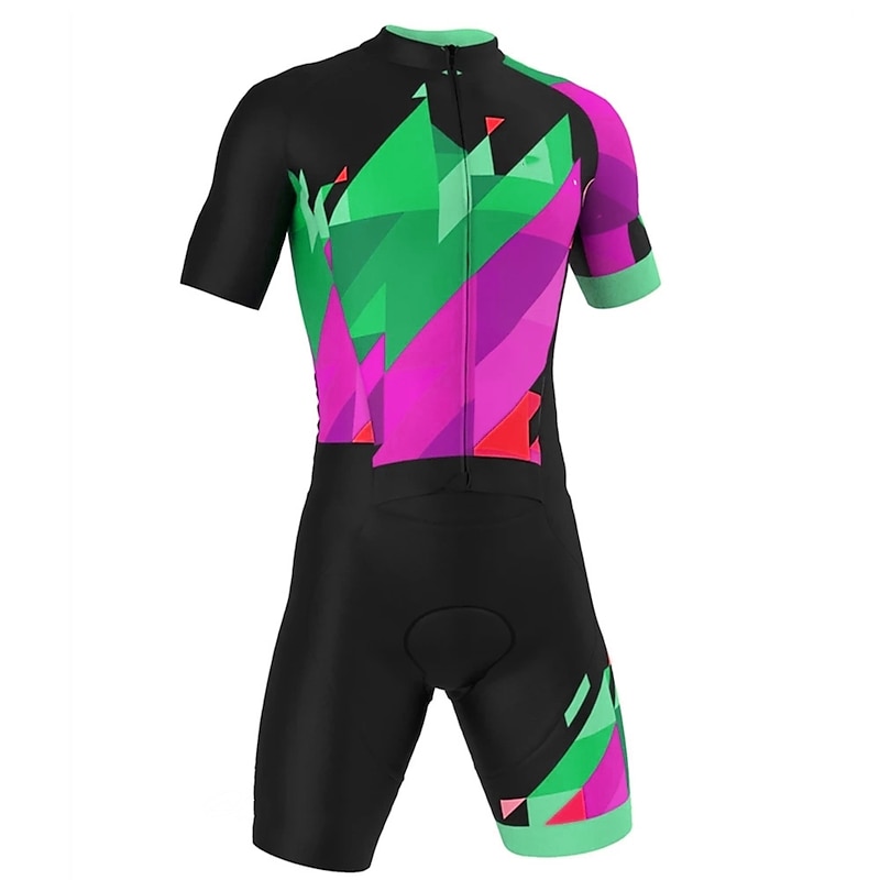 Men's Triathlon Tri Suit Short Sleeve Mountain Bike MTB Road Bike Cycling Black Yellow Red Geometic Bike Clothing Suit 3D Pad Breathable Quick Dry Back Pocket Polyester Spandex Sports Geometic4